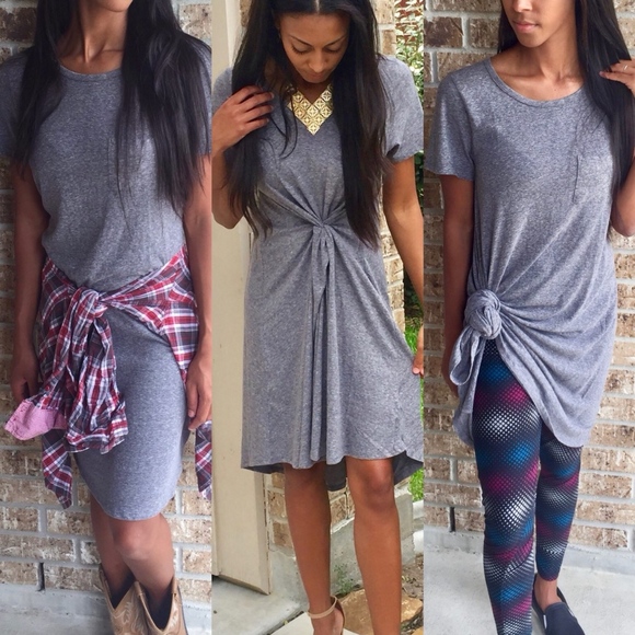 LULAROE CARLY DRESS HEATHER BLUE W/LINES ALLOVER - Picture 2 of 8